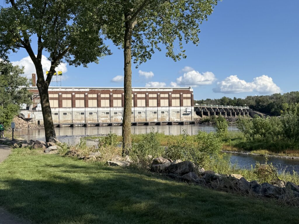 Chippewa Falls hydroelectric dam on the Chippewa River in Wisconsin during summer