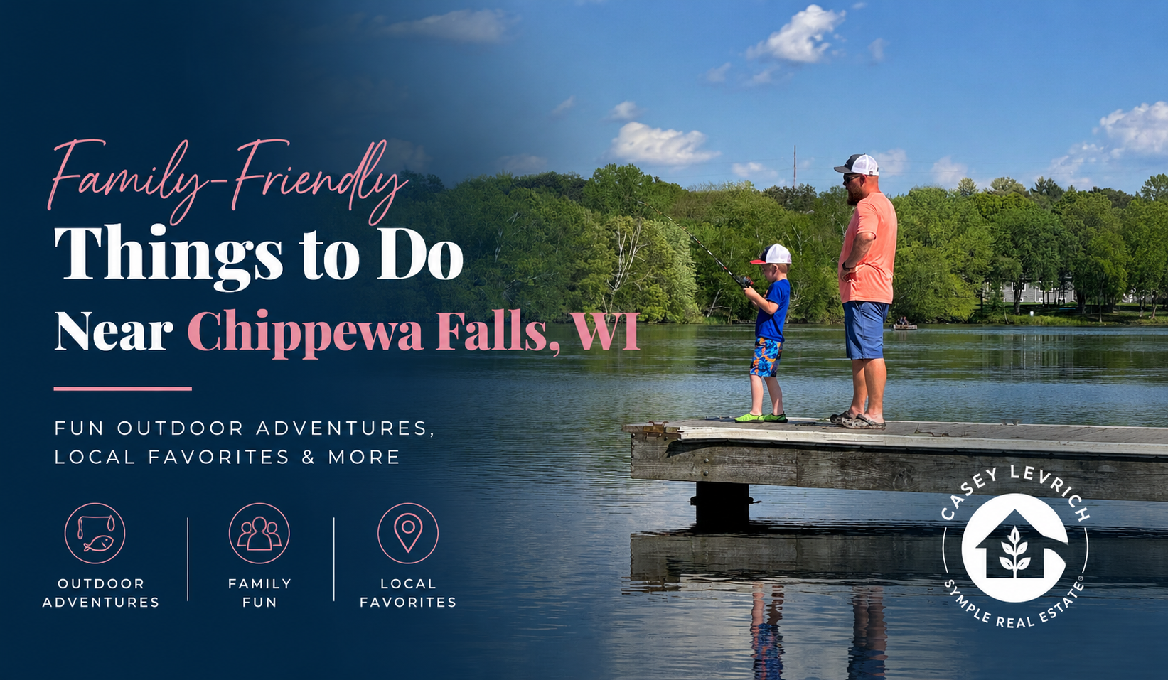 Family fishing on a lake near Chippewa Falls, Wisconsin, one of the many family-friendly outdoor activities available in the Chippewa Valley.